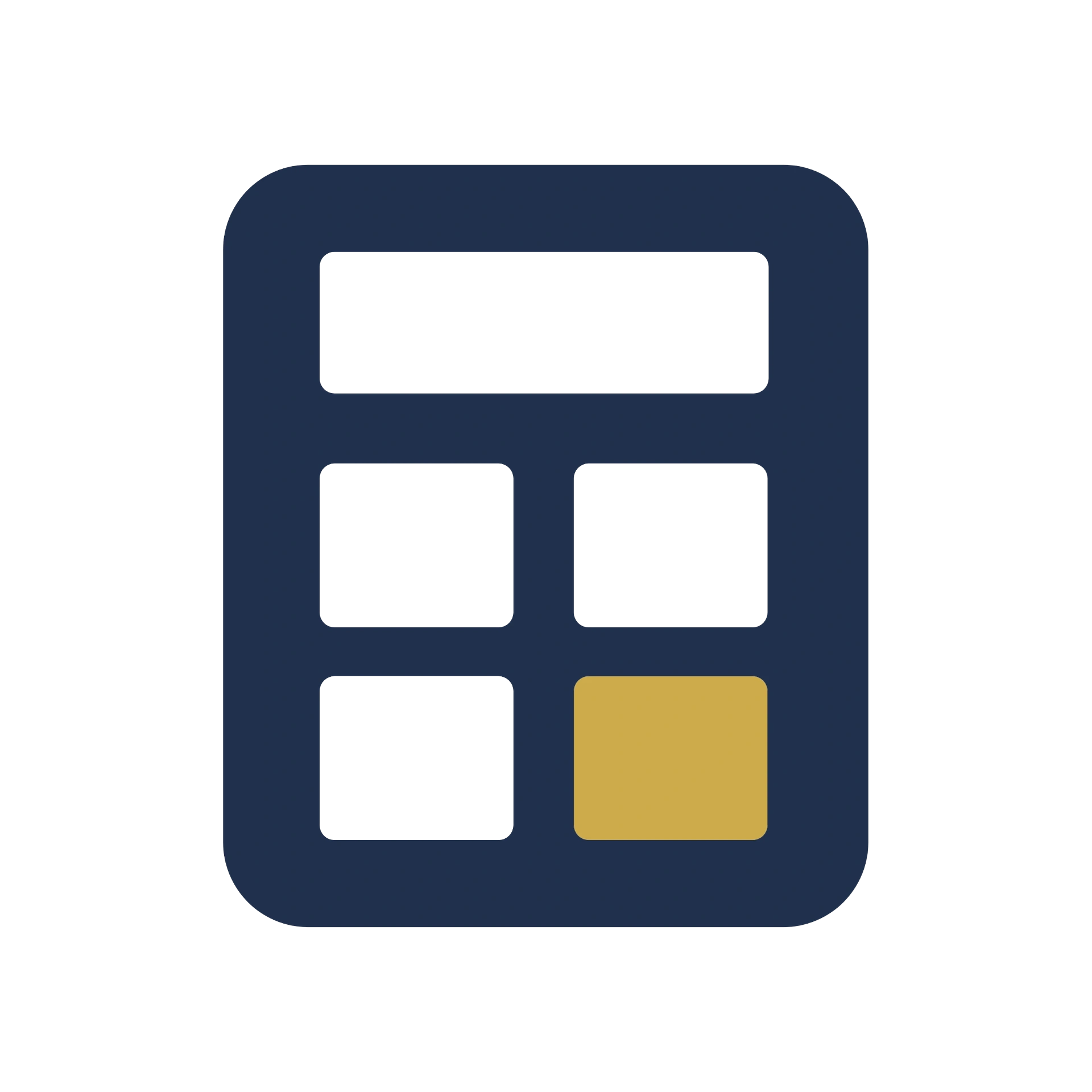 A navy calculator icon with a gold key